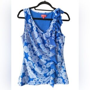 Elle Blue Sleeveless Floral Ruffled Top Size M